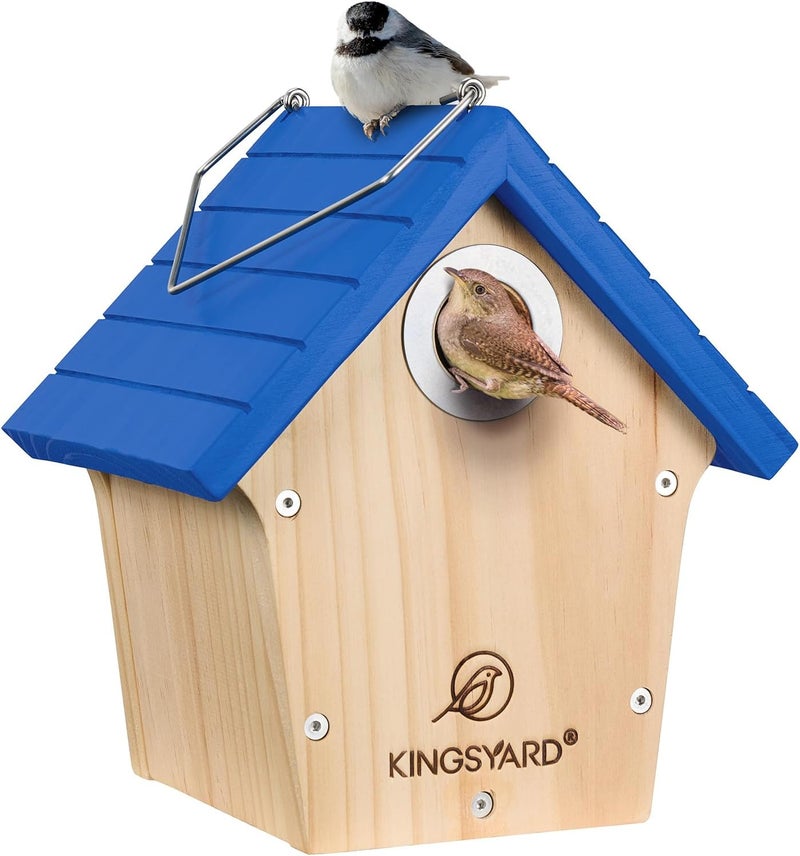 Kingsyard Wooden Wren House with Predator Guard, Bird Nesting for Outdoor, Garden Patio Nest Box Birdhouse for Wild Bird Watching, Royal Blue - Image 1